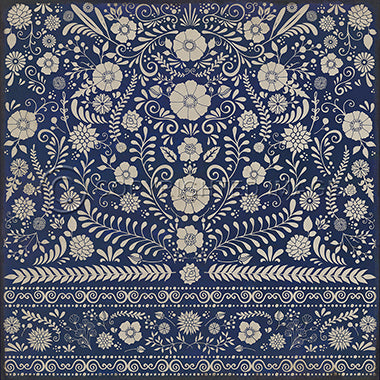 Vinyl Floorcloth - Floral Dickinson (Blue) - Spicher and Company | Trovati