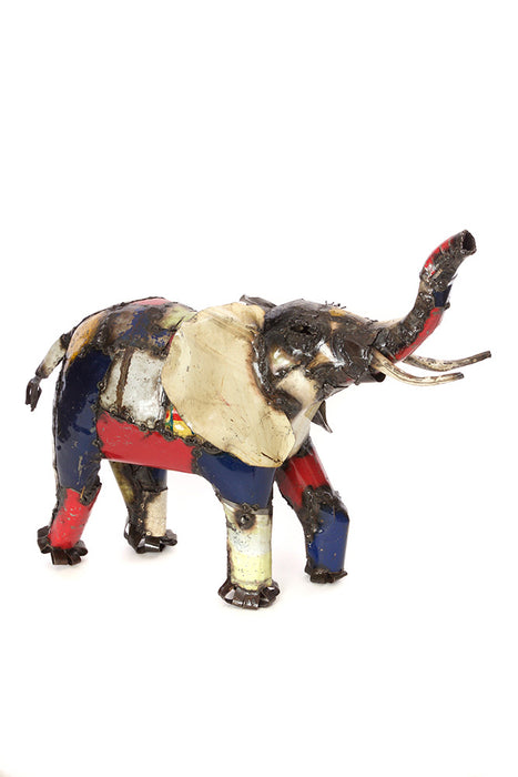 Swahili African Modern Medium Colorful Recycled Oil Drum Elephant Sculpture
