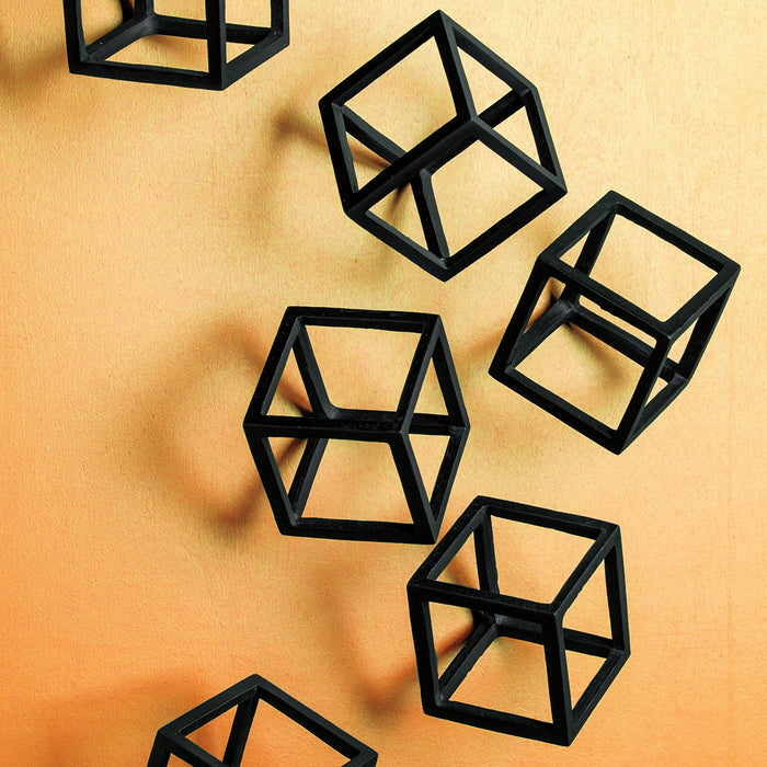 Wall Play Cubical Matte Black (Set of 10) | Gold Leaf Design | Trovati Studio