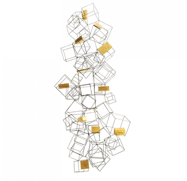 Gold Leaf Design Group Wire Cube Sculpture w/ Gilded Wood Blocks - Trovati