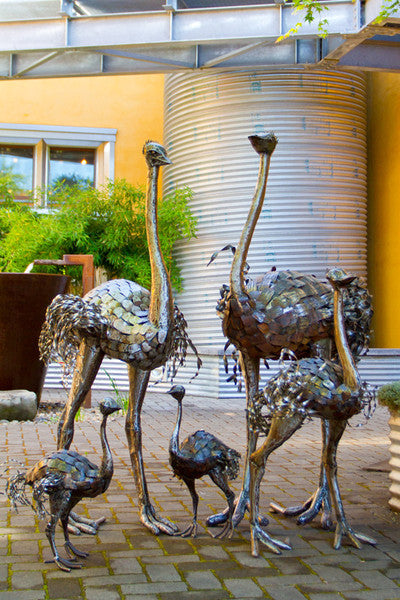 Swahili Kenyan Recycled Oil Drum Ostrich Statues  - 1