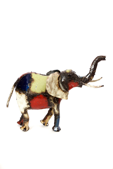 Swahili Small Colorful Recycled Oil Drum Elephant Sculpture - Trovati