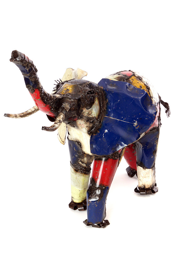Swahili African Modern Medium Colorful Recycled Oil Drum Elephant Sculpture