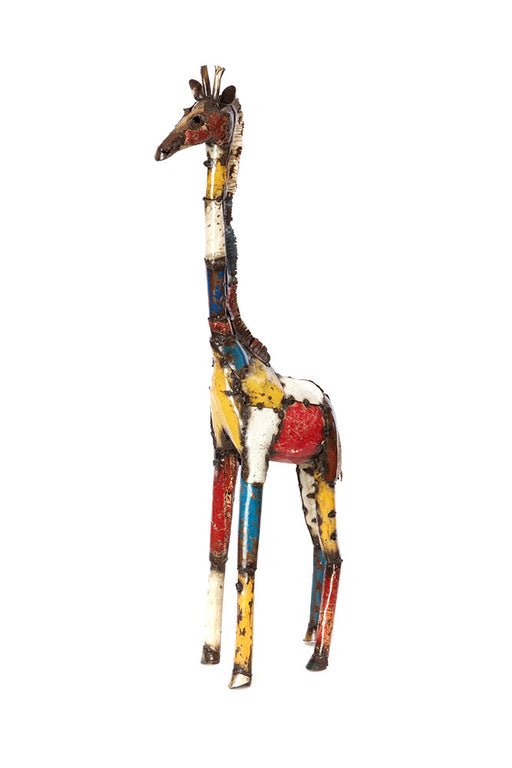 Swahili African Modern Small Colorful Recycled Oil Drum Giraffe Sculpture