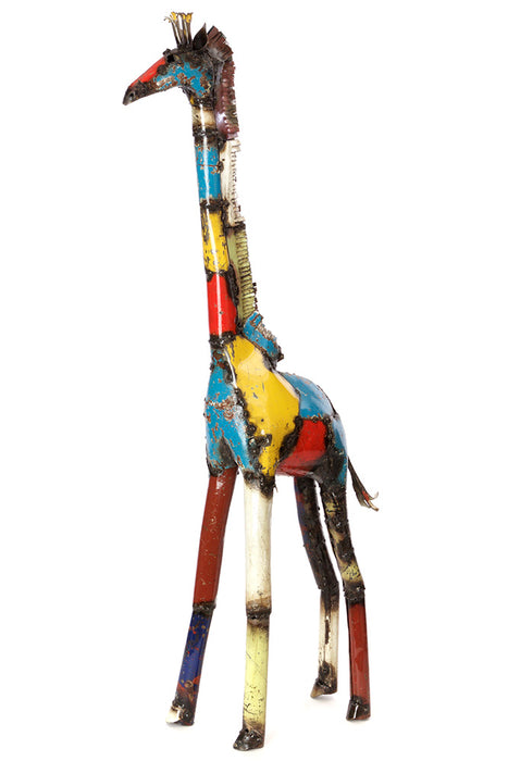 Swahili Medium Colorful Recycled Oil Drum Giraffe Sculpture - Trovati