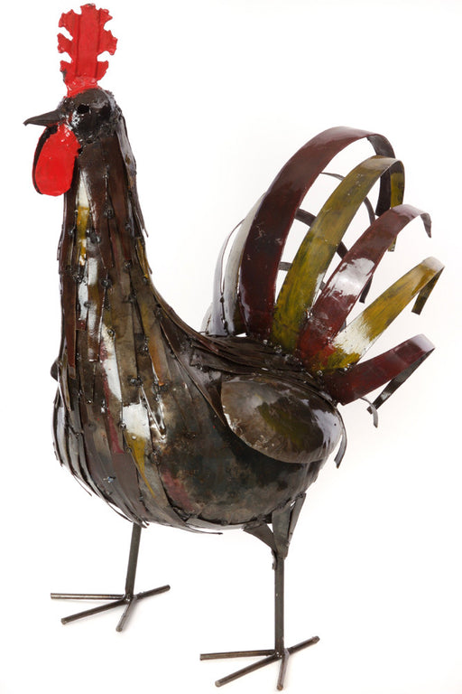 Swahili Large Recycled Metal Ruddy Rooster Sculpture - Trovati