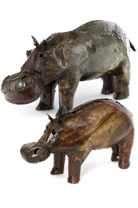 Swahili Recycled Oil Drum Hippo Sculpture-Large - Trovati