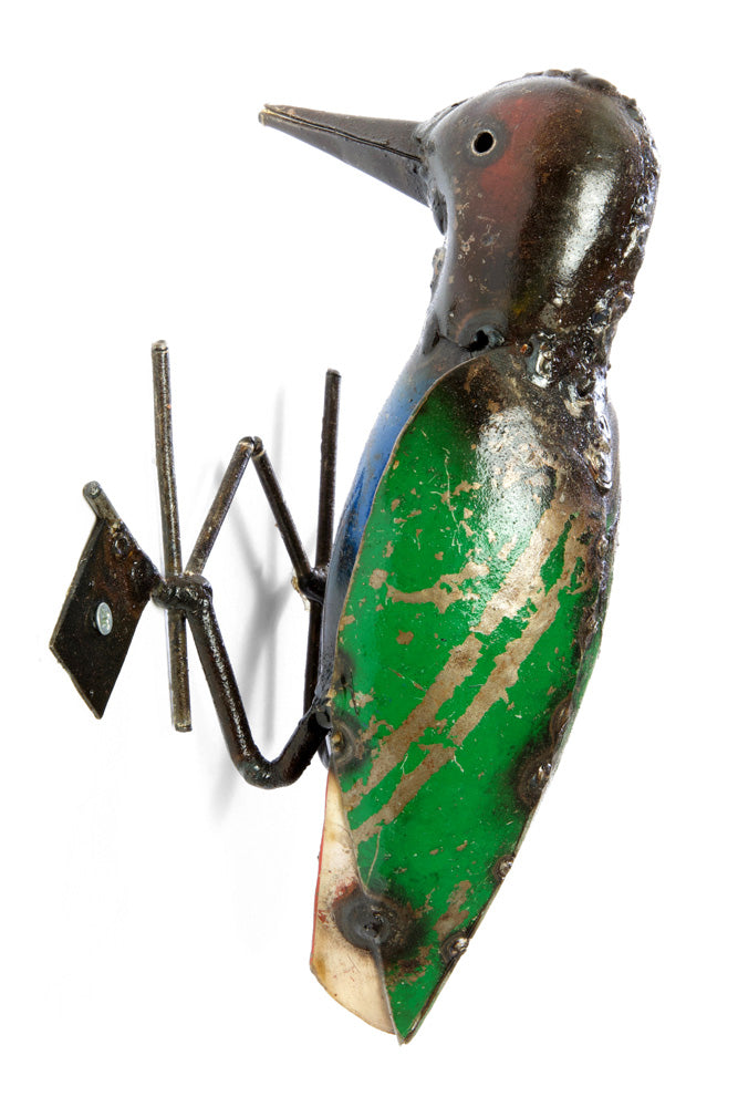 Swahili African Modern Recycled Oil Drum Hanging Woodpecker Sculpture - Trovati