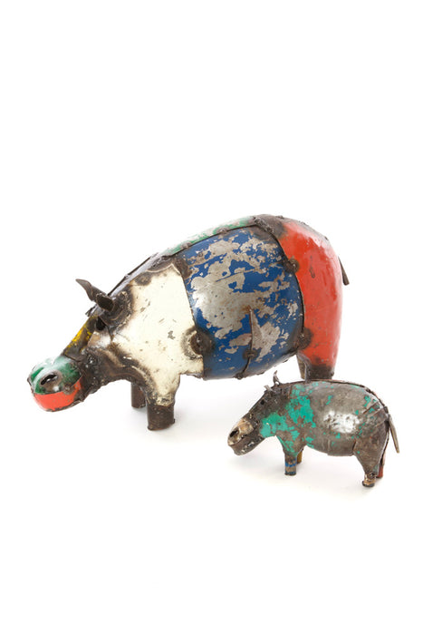 Swahili African Modern Colorful Recycled Oil Drum Hippo Sculpture - Small - Trovati