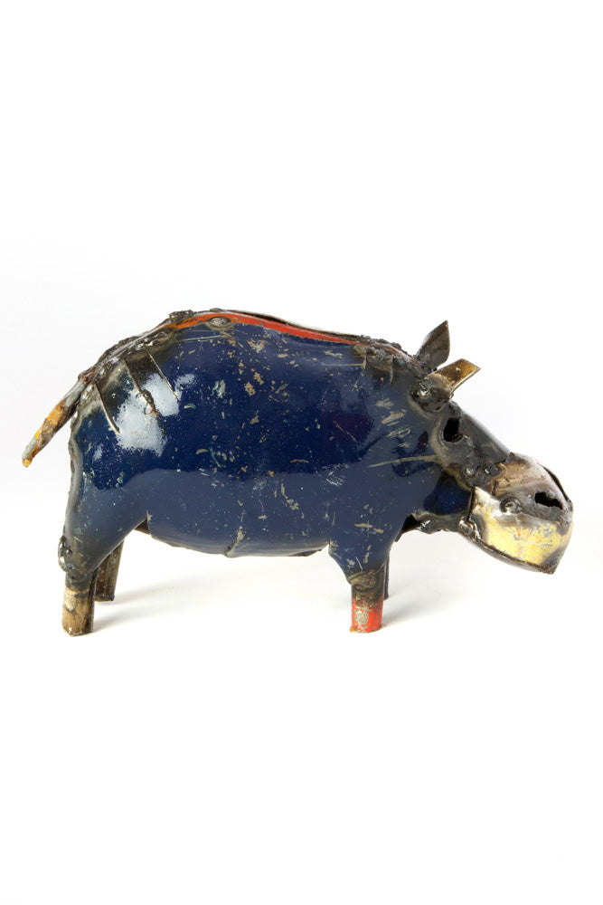 Swahili African Modern Colorful Recycled Oil Drum Hippo Sculpture - Tiny - Trovati