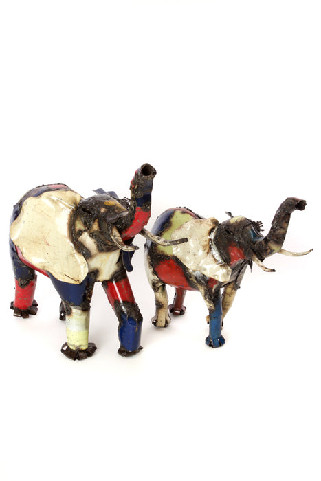 Swahili Small Colorful Recycled Oil Drum Elephant Sculpture - Trovati