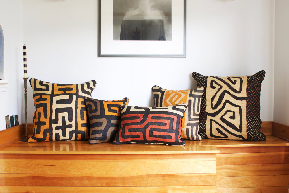 African Congo Raffia Geometric Decorative Pillow