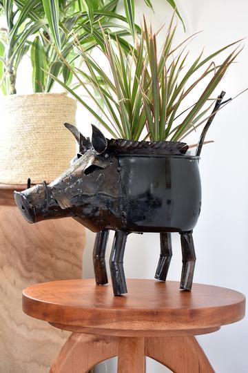 African Recycled Teapot Wart Hog Planter | Swahili Modern | Trovati Studio