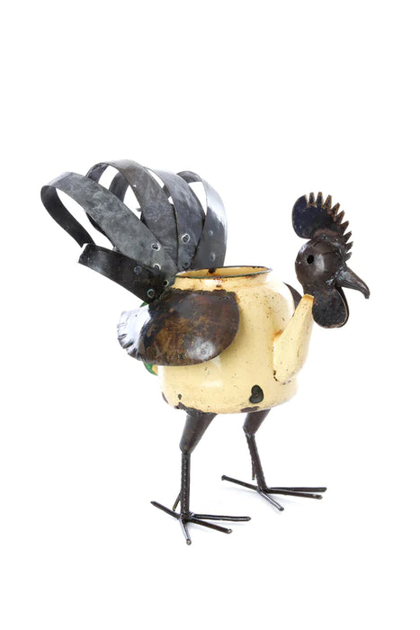 African Recycled Teapot Rooster Planter